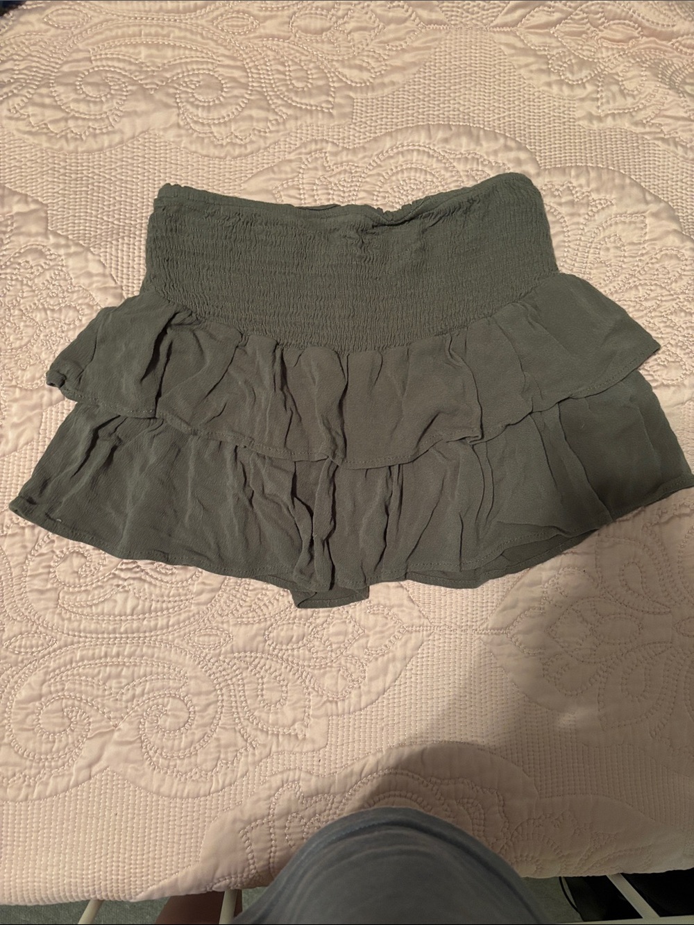Hayden Olive Green Ruffled Smocked-Waist Skort girls xl